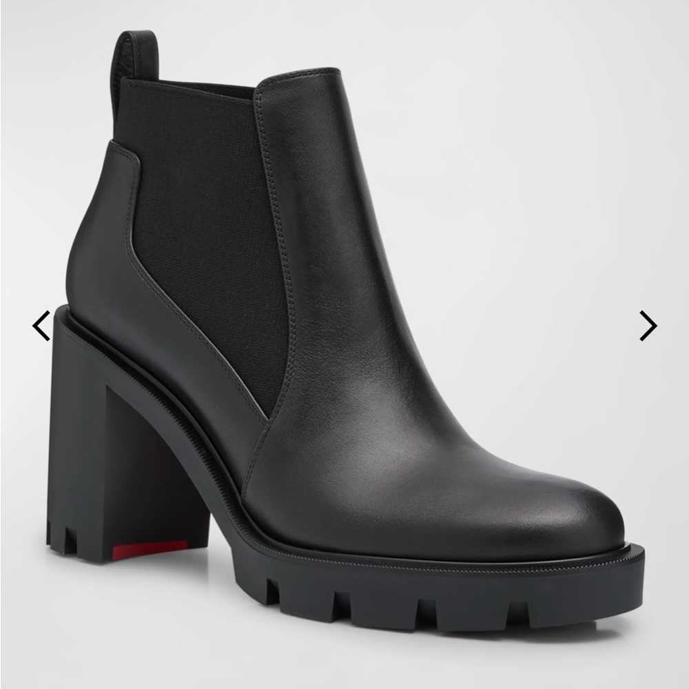 Christian Louboutin Black Leather Marchacroche Chelsea Lug Booties Size 39.5